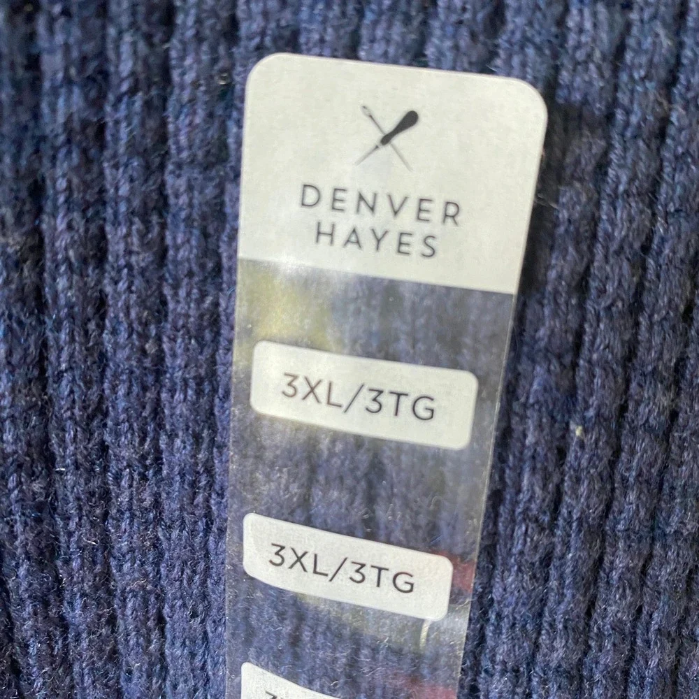 Denver Hayes Men's 1/4-Zip Sweater Size 3XL Blue Waffle-Knit Long-Sleeved NWT‎
